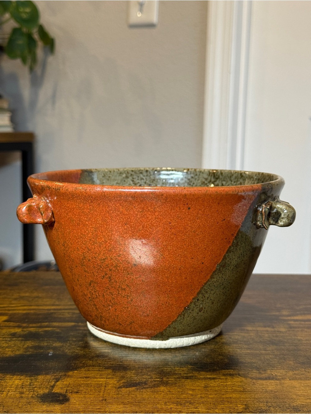 Signed HARRELL 2002 Studio Art Pottery Bowl 8” Handmade Stoneware Lug Handles